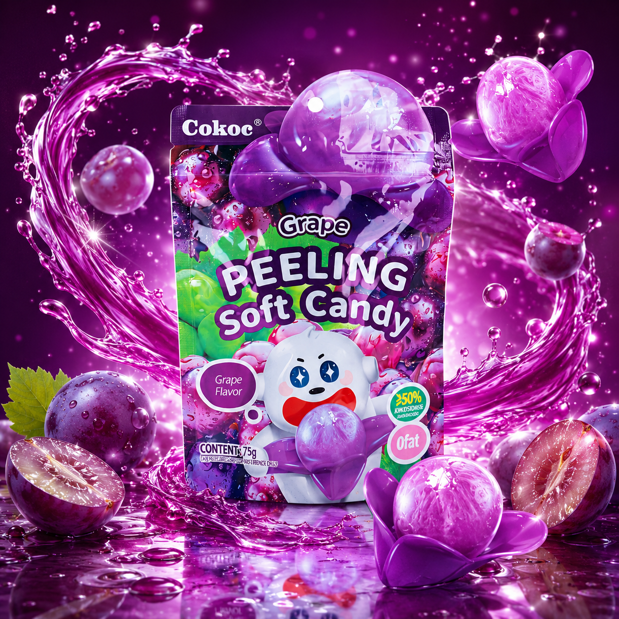 3x Cokoc Peeling Soft Candy - Grape - 75g