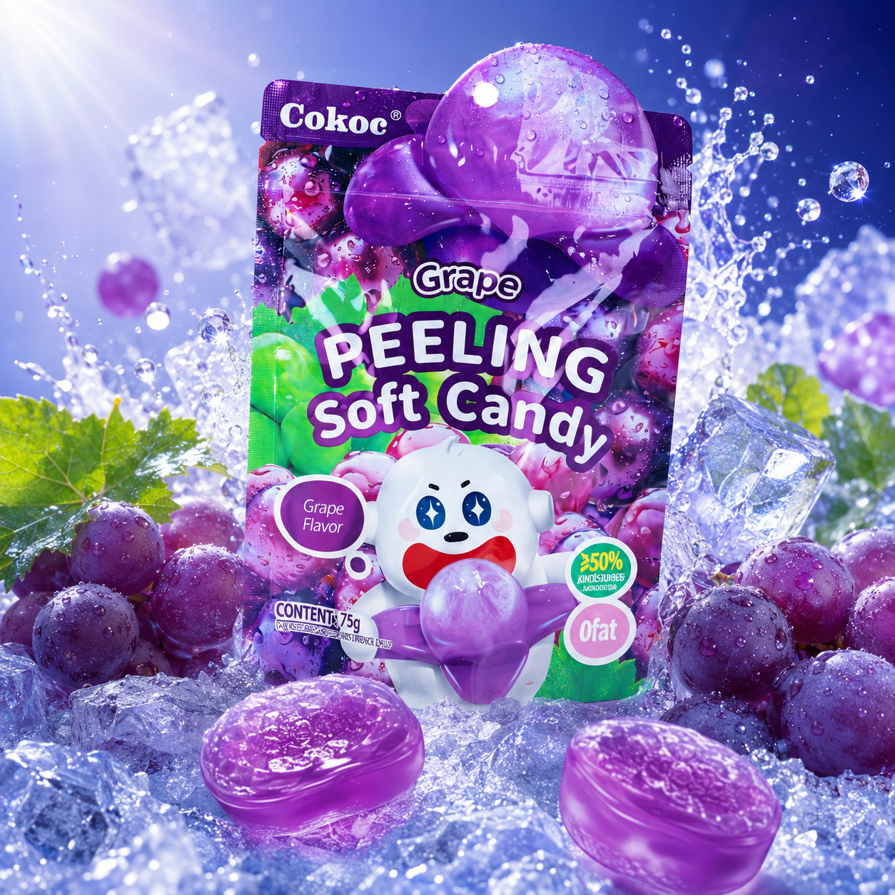 3x Cokoc Peeling Soft Candy - Grape - 75g