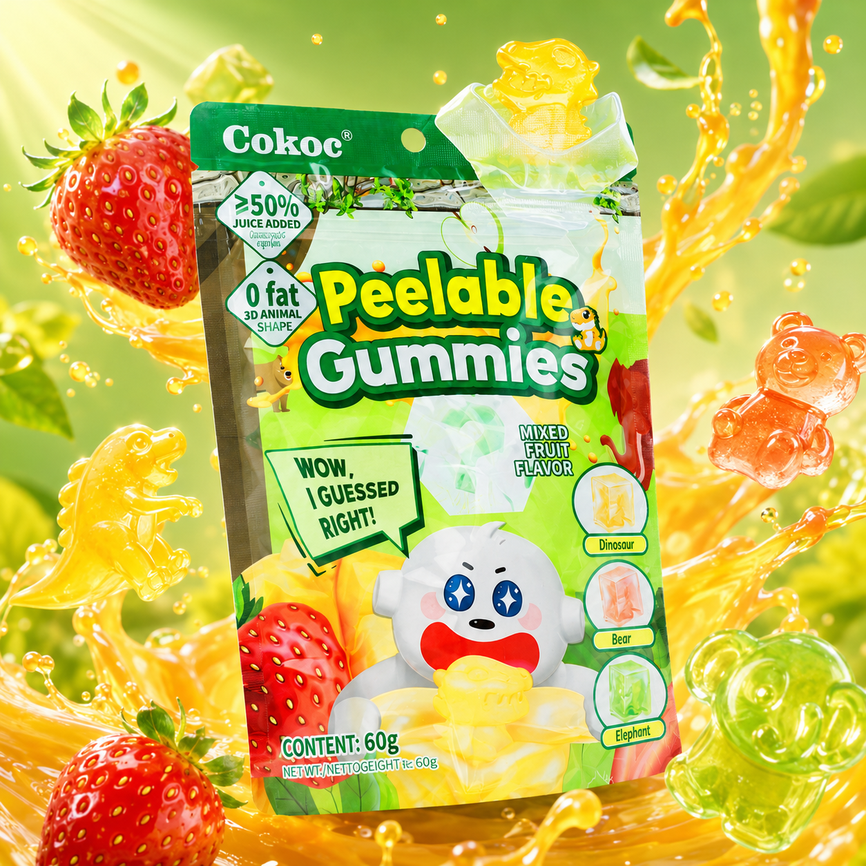 3x Cokoc Peeling Soft Candy - Mixed Fruit - 60g