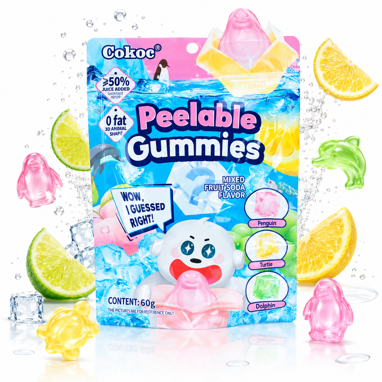 10x Cokoc Peeling Soft Candy - Mixed Fruit Soda - 60g