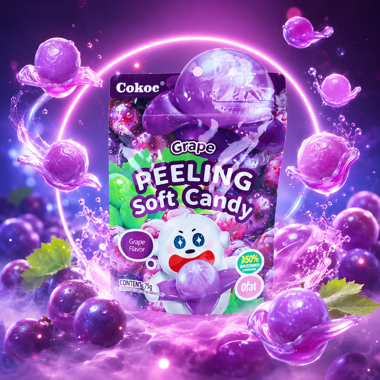 3x Cokoc Peeling Soft Candy - Grape - 75g