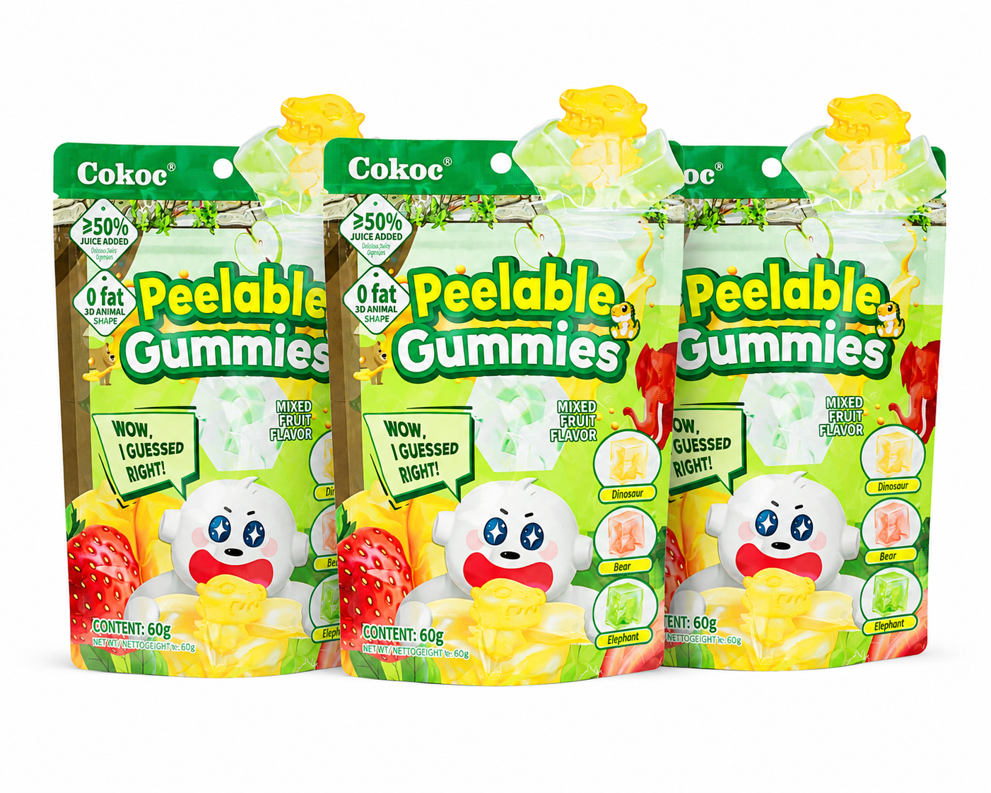 3x Cokoc Peeling Soft Candy - Mixed Fruit - 60g