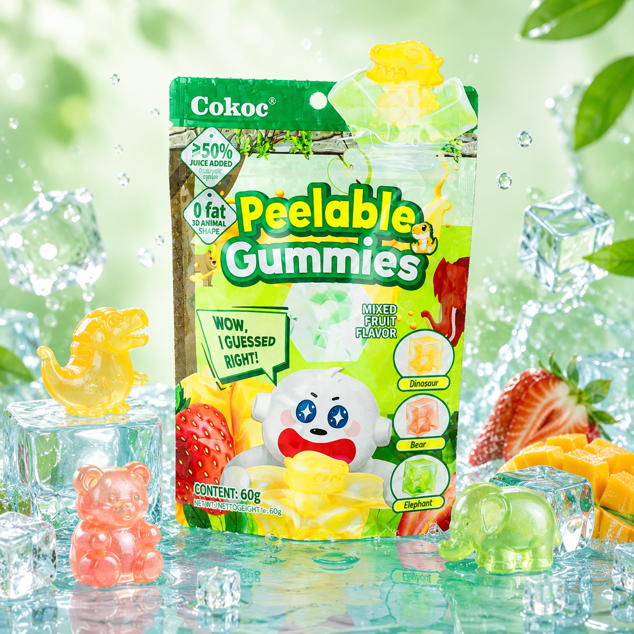 3x Cokoc Peeling Soft Candy - Mixed Fruit - 60g