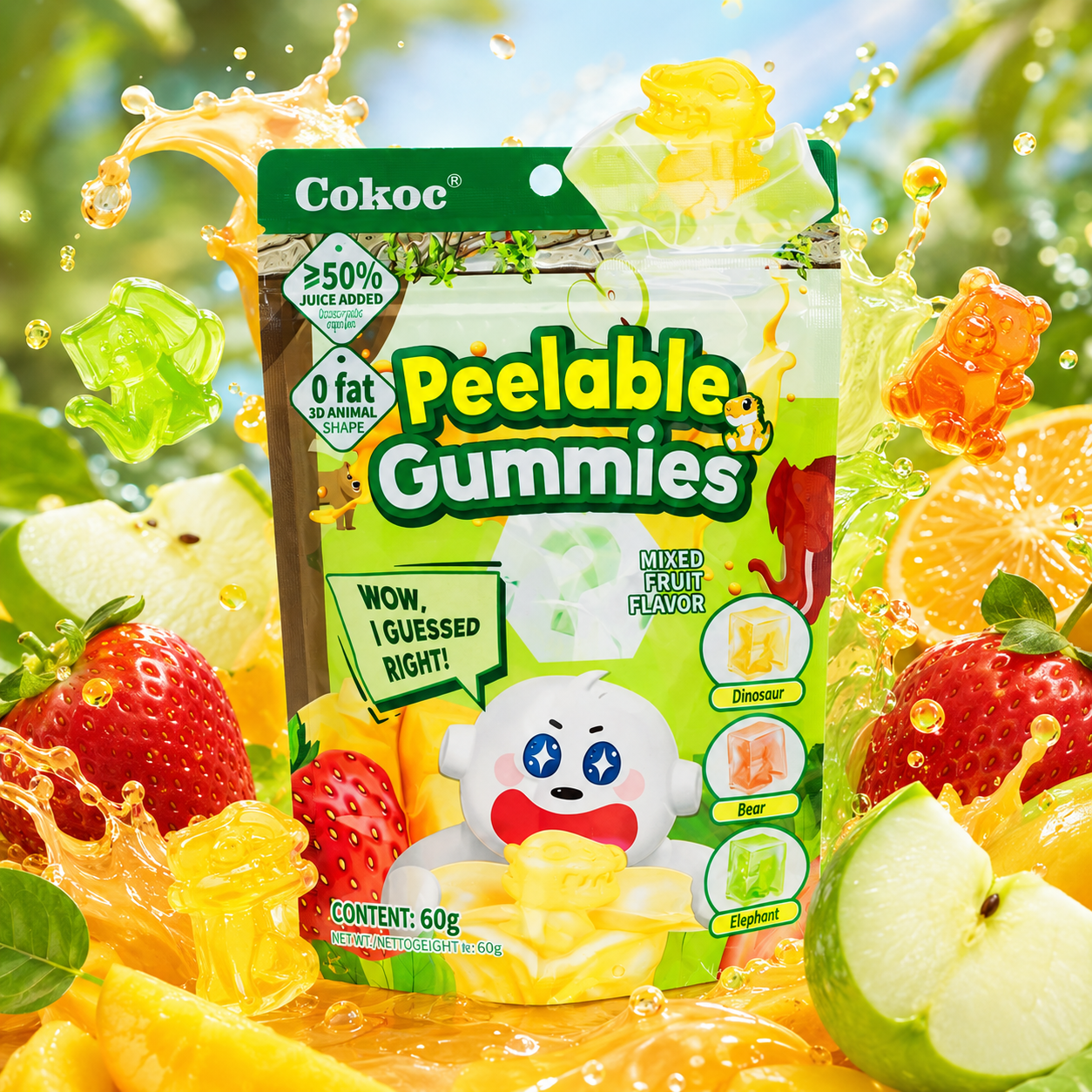 3x Cokoc Peeling Soft Candy - Mixed Fruit - 60g