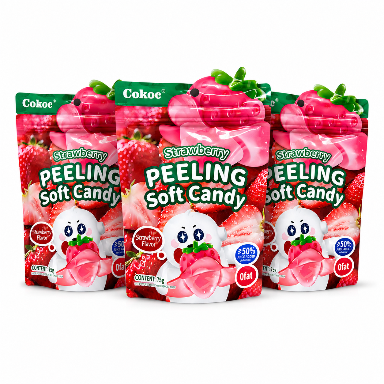 3x Cokoc Peeling Soft Candy - Strawberry - 75g